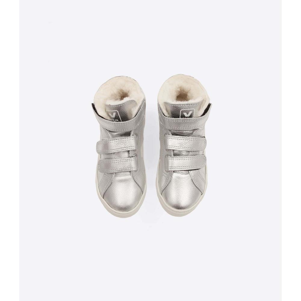 Kids' Veja ESPLAR MID FURED LEATHER Shoes Silver | ZA 762TCE